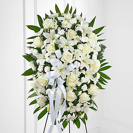 Exquisite Tribute Standing Spray-White Ribbon