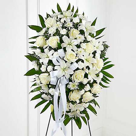 Exquisite Tribute Standing Spray-White Ribbon