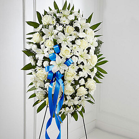 Exquisite Tribute Standing Spray-Blue Ribbon