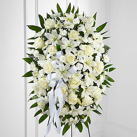 Exquisite Tribute Standing Spray-White Ribbon