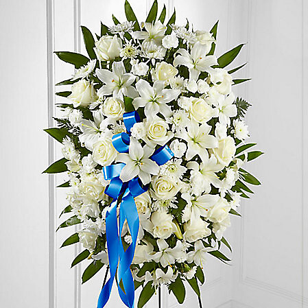 Exquisite Tribute Standing Spray-Blue Ribbon