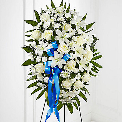 Exquisite Tribute Standing Spray-Blue Ribbon